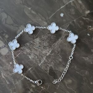 Elegant Silver and White Clover Bracelet